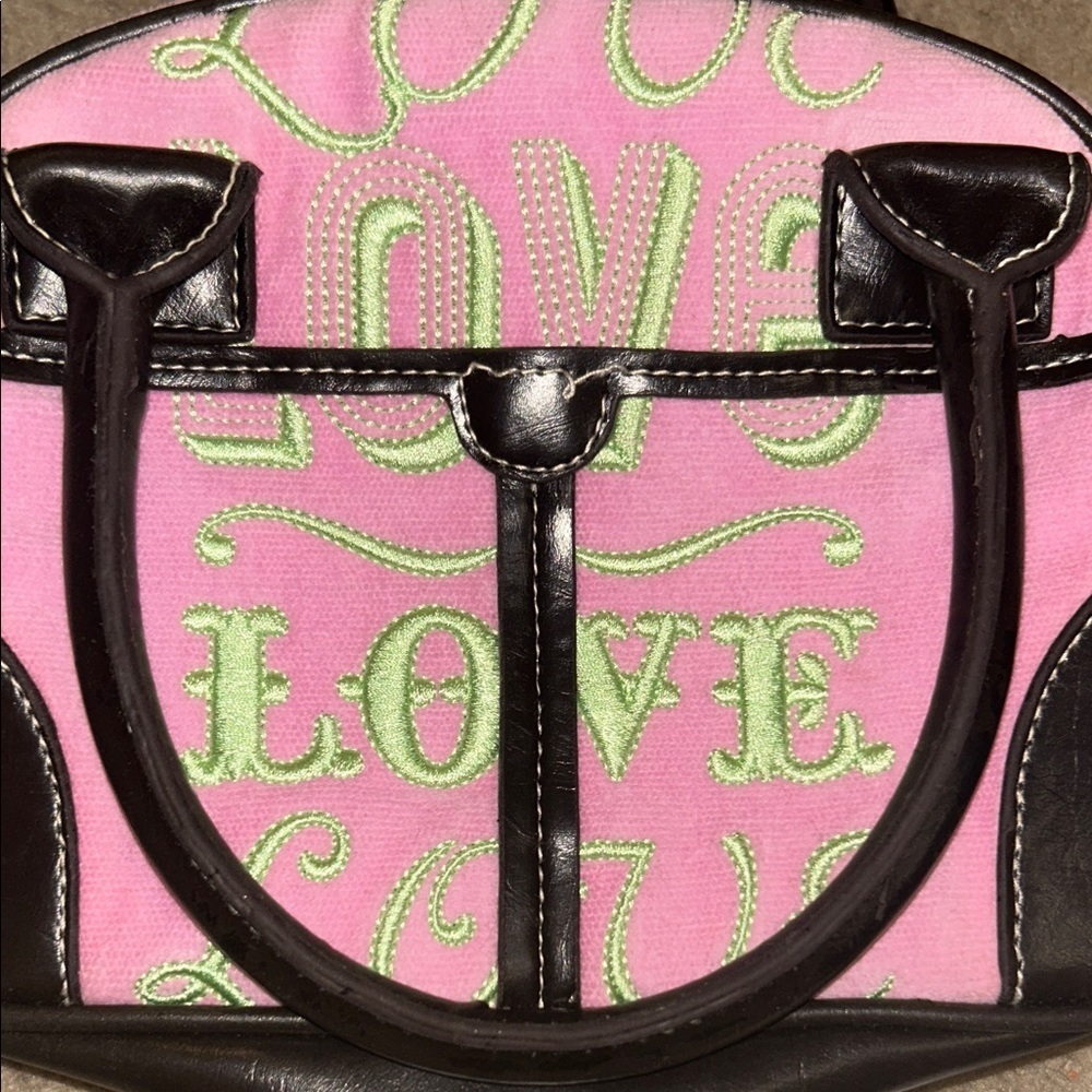 Y2K vintage Love terry cloth victoriaโs Secret mini hand bag pink green purse - Picture 6 of 6